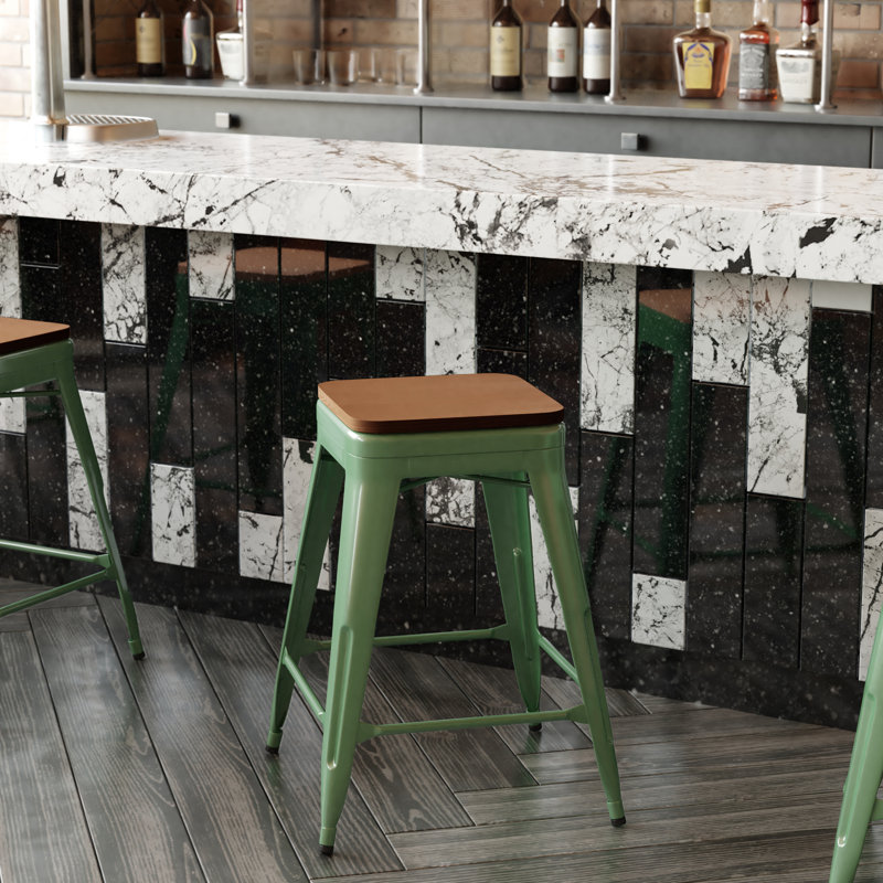 Briahnna Indoor/Outdoor Backless Counter Stool with Poly Resin Seat, Counter Stool (24" Seat Height), Black/Brown