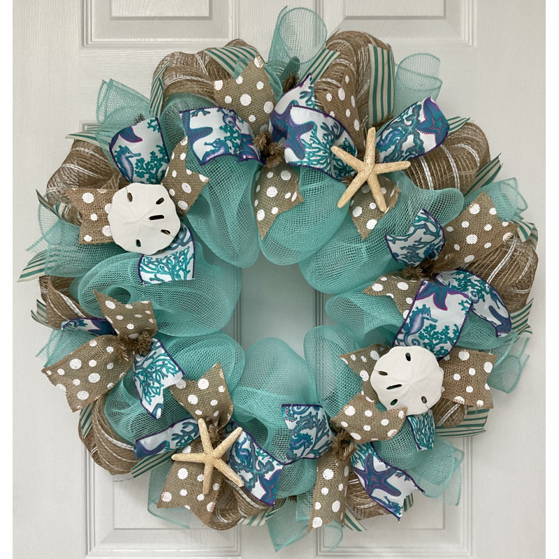 Rosecliff Heights Coastal Ribbon Wreath Starfish and Sand Dollars ...