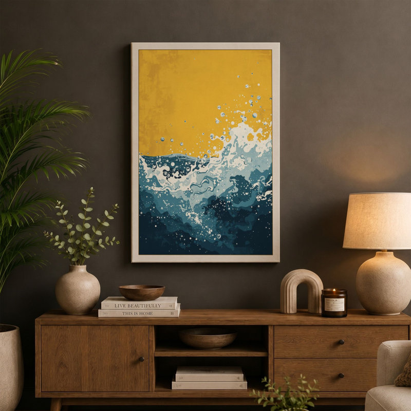 Wave in Motion Modern - Wrapped Canvas, 24x16 - 61.0 x 40.6 cm, Taupe Border