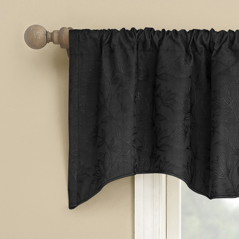 Bronte Floral Jacquard 100% Blackout Rod Pocket Curtain Valance, Black