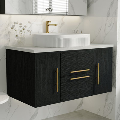 Meuble-lavabo flottant moderne 39,4 po avec lavabo en céramique pour petite salle de bain