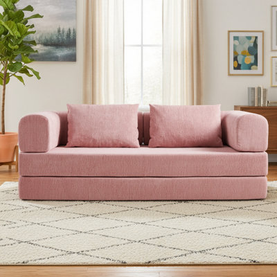 Convertible Folding Sofa Bed, 79" Queen Chenille Boneless Couch with Removable Armrests, No Assembly 2 Seater Sofa, Double Futon Couch for Living Room & Bedroom