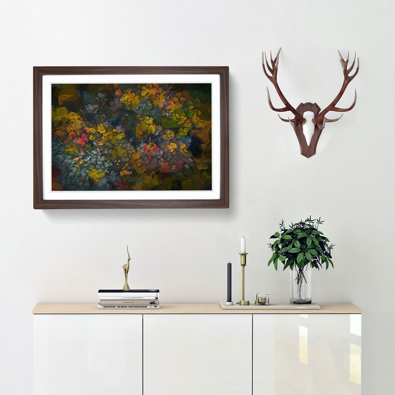 River Through an Autumn Forest in Abstract - Picture Frame Graphic Art Print, Walnut, 40cm H x 60cm W x 2cm D