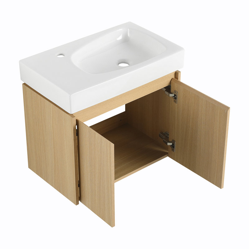 Meuble-lavabo mural 24 po avec lavabo, Chêne