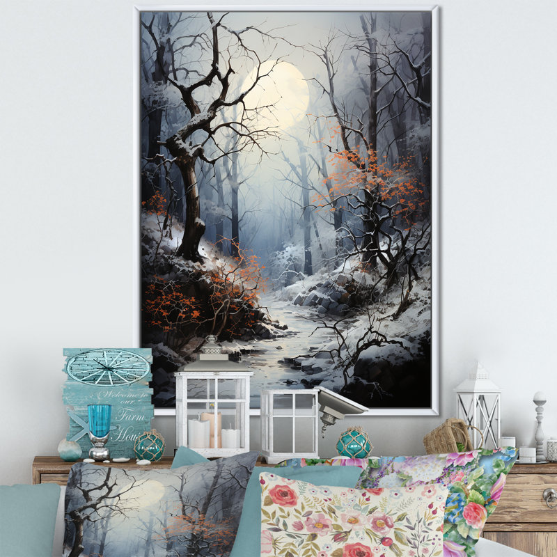 Moonlit Shadows In Winter IV sur toile, Cadre flottant blanc, H 40 po x l 30 po x P 1,5 po