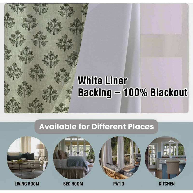 Fabdivine Block Printed Curtains Eyelet Window Drapes for Décor 54x36 Inch-Chahat, 54" W x 102" L