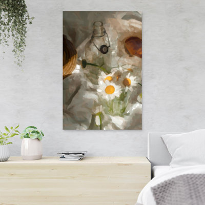 White Daisy Flowers In Clear Glass Vase - 1 Piece Rectangle Graphic Art Print On Wrapped Canvas -  Rosalind Wheeler, ADD4B4D0EEE84340985A28F148AFEB3A