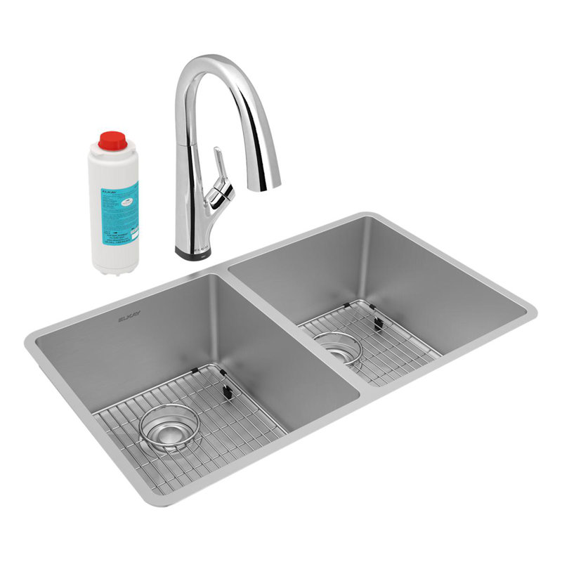 32" L x 19" W Double Basin Undermount Kitchen Sink with Faucet