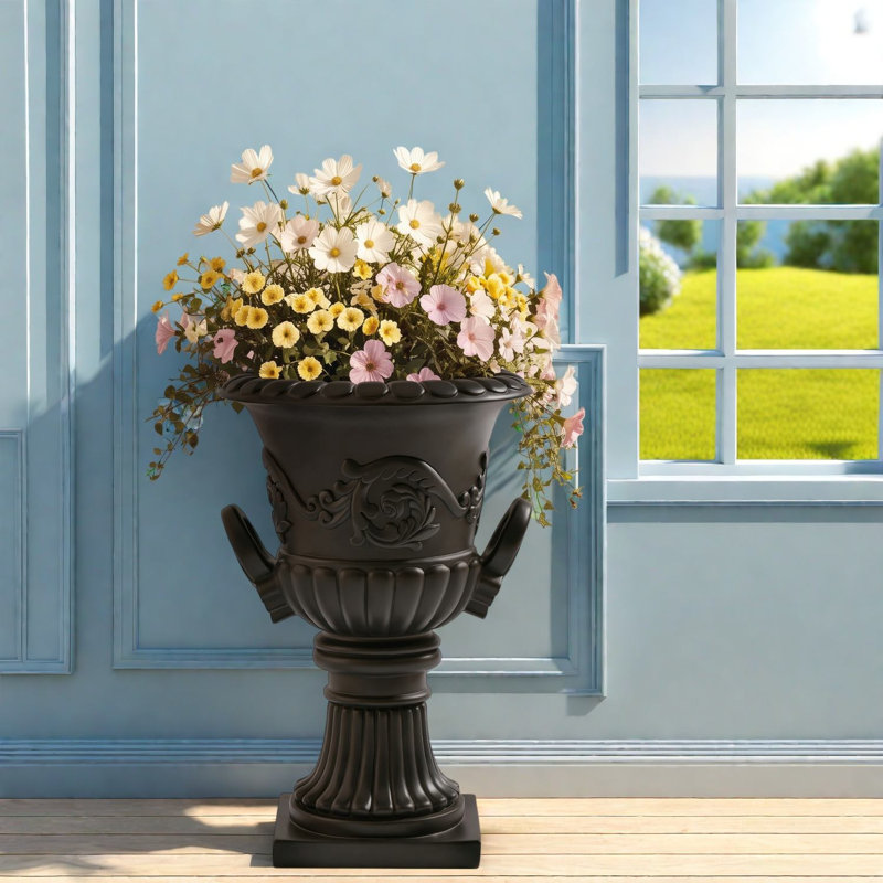 Grands pots de fleurs en forme d'urne, en oxyde de magnésium, 70,5 cm (27,75 pouces), style romain, pour entrée, Black