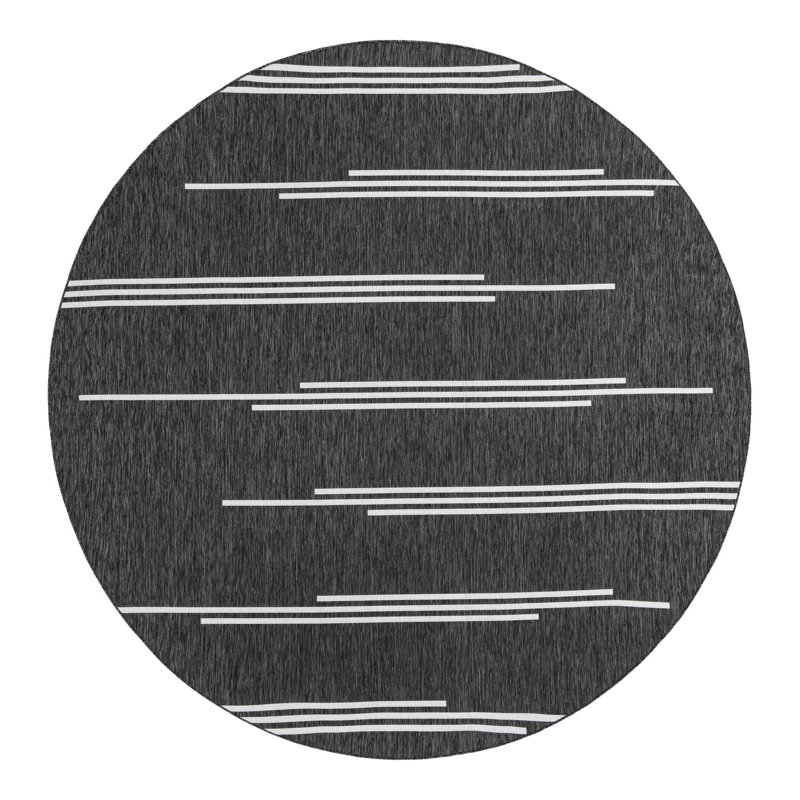 Tapis intérieur / extérieur en polypropylène géométrique tissé à la machine en noir / blanc, Rond 10pi