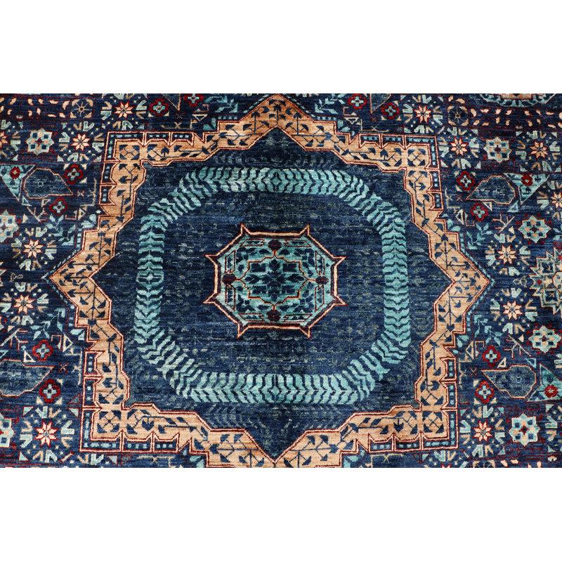 Tapis bleu, bleu marine et brun noué à la main de haute qualité