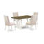 Cet ensemble de salle à manger moderne 5 pièces se compose d'une table de salle à manger Jacobean vieillie et de 4 chaises Parson en lin crème avec dossier haut - Lin brossé blanc.-381705868-381705867