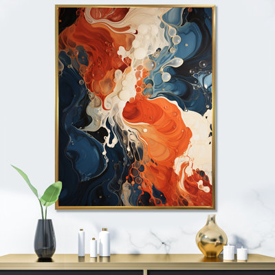 Blue And Orange Liquid Ink Waves VI - Abstract Wall Art
