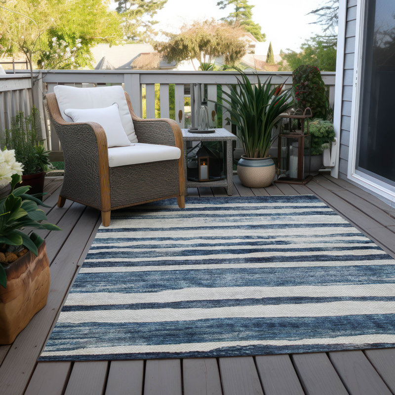 Denim Stripe Synthetic Flat Woven Washable 8' x 10' Rug