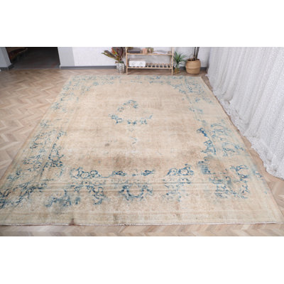 Tapis turc rétro en laine - Revêtement de sol antique traditionnel pour les grands espaces de vie