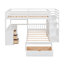 Lit superposé double au-dessus de simple avec bureau, tiroirs et tablettes, blanc