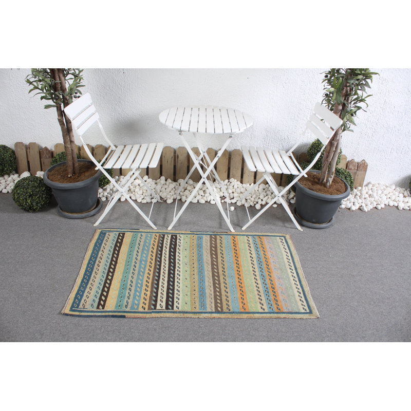 Petit tapis turc anatolien rétro avec motif arc-en-ciel antique idéal pour l'entrée ou la décoration