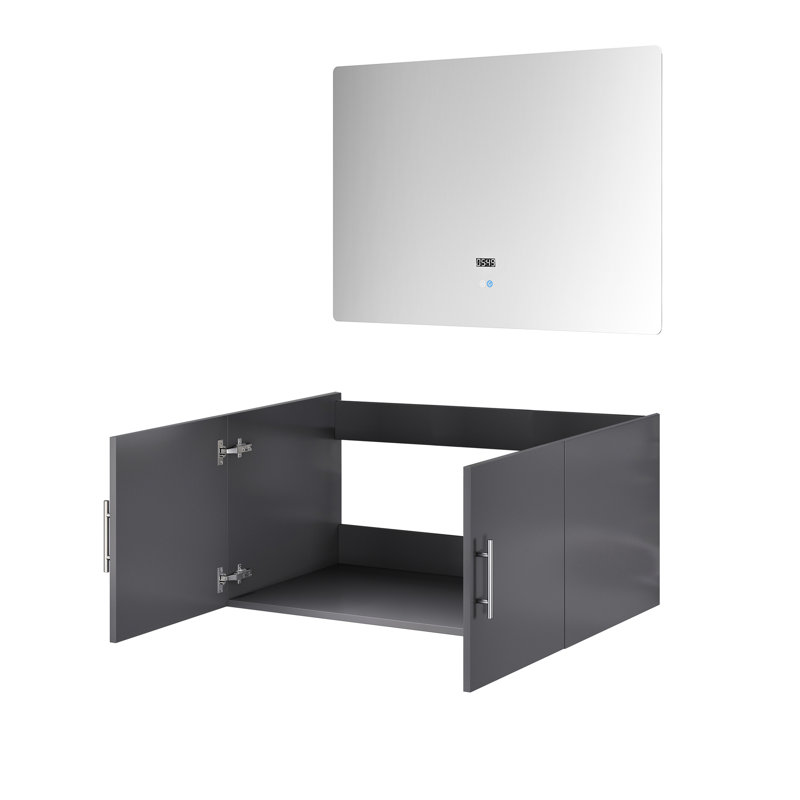 36 po L x P 22 po. Meuble-lavabo gris foncé pour salle de bain avec miroir à DEL - grande capacité de rangement facile à assembler