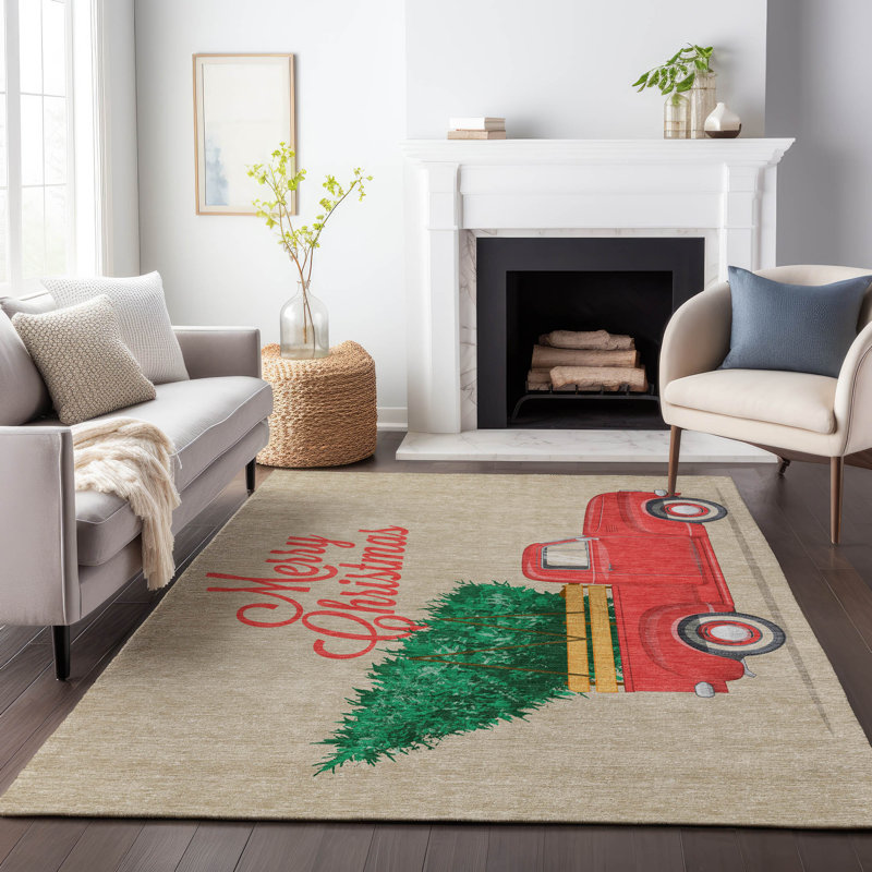 Premium Machine Washable Cerrito AMF215 Red Rug, Rectangle 10' x 14'