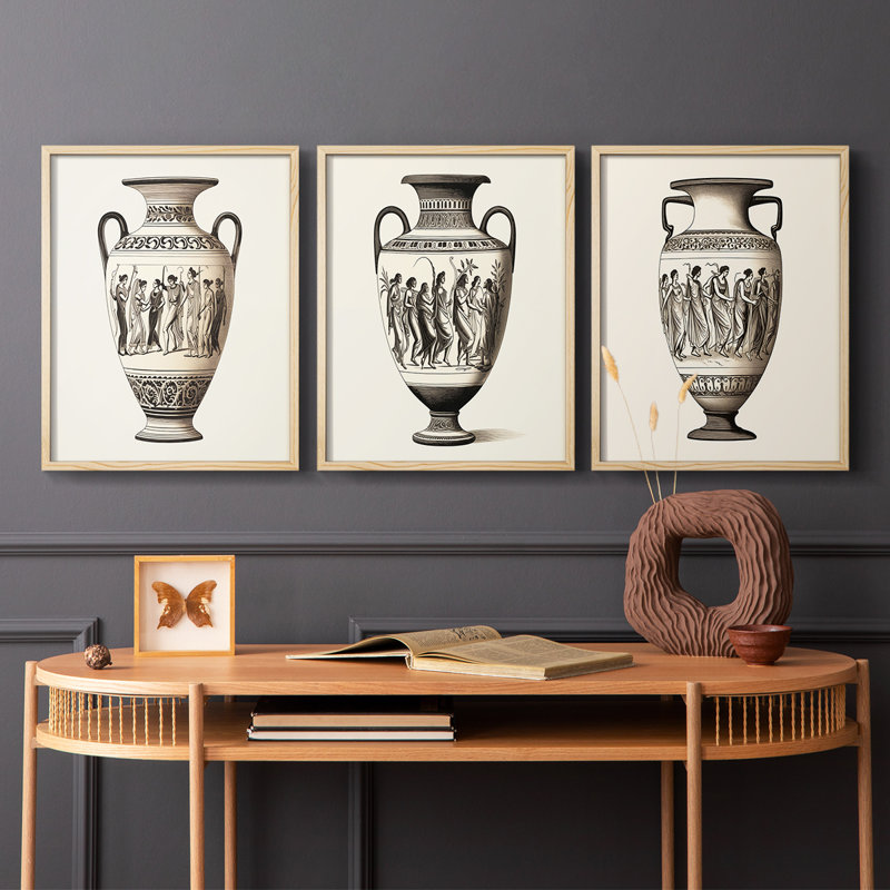 Abstract  Series  CX  -Set Of 3 Framed Giclee Prints -Ready to Hang, Natural Framed, 10" H x 8" W