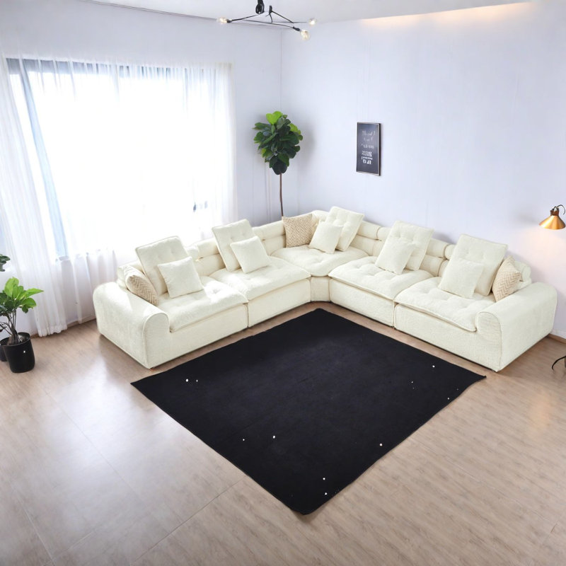 Canapé d'angle surdimensionné 5 places, bouclé blanc 124,3 po, style nuage moderne, Blanc