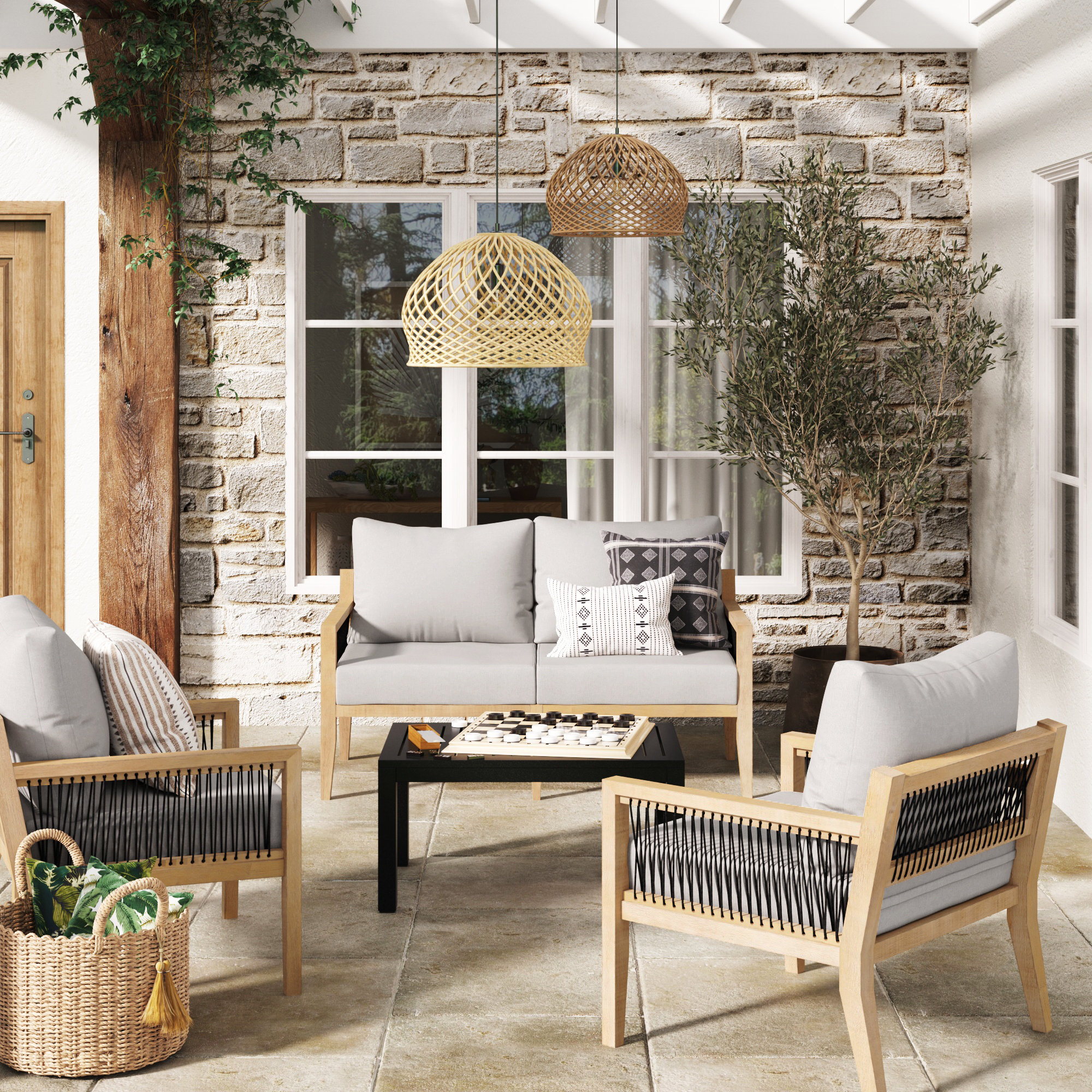Rooney Outdoor Lounge Chair, Natural, Light Gray