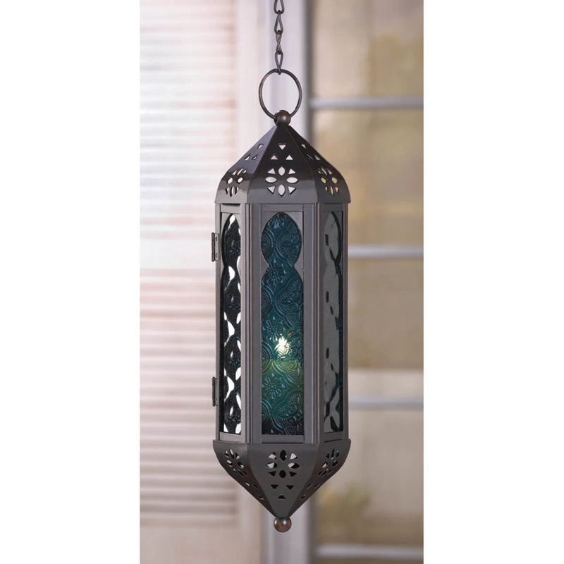 Lampe suspendue bleu océan Ocean Serenity | Lanterne côtière en verre
