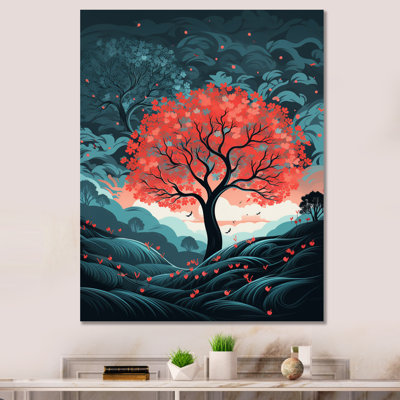 " Vibrant Red Tree Of Life In Blue Landscape "