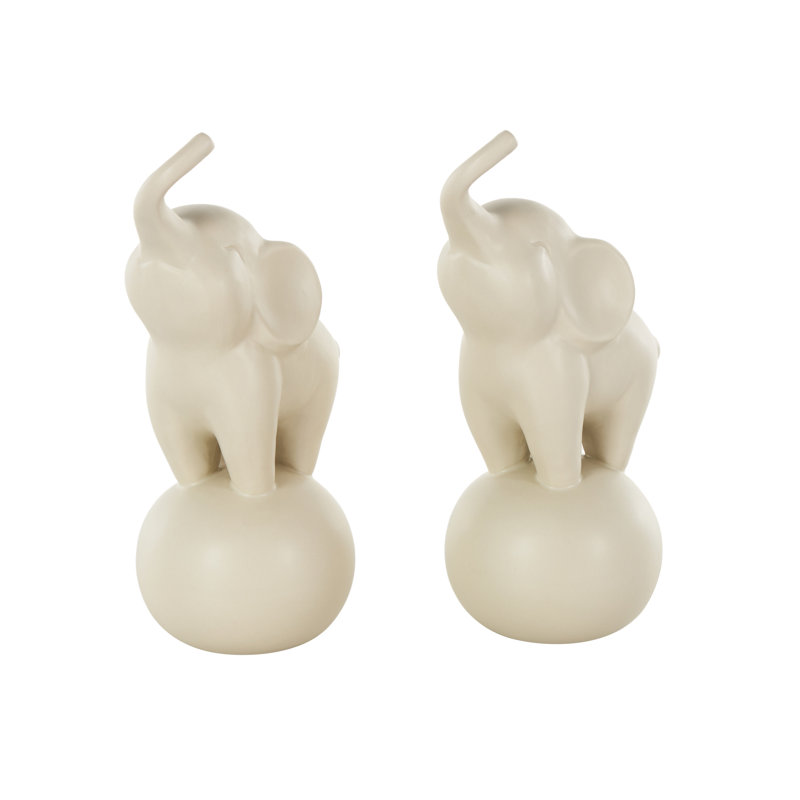 Cole And Grey Ceramic Trumpeting Elephant Decorative Sculpture With Round Base