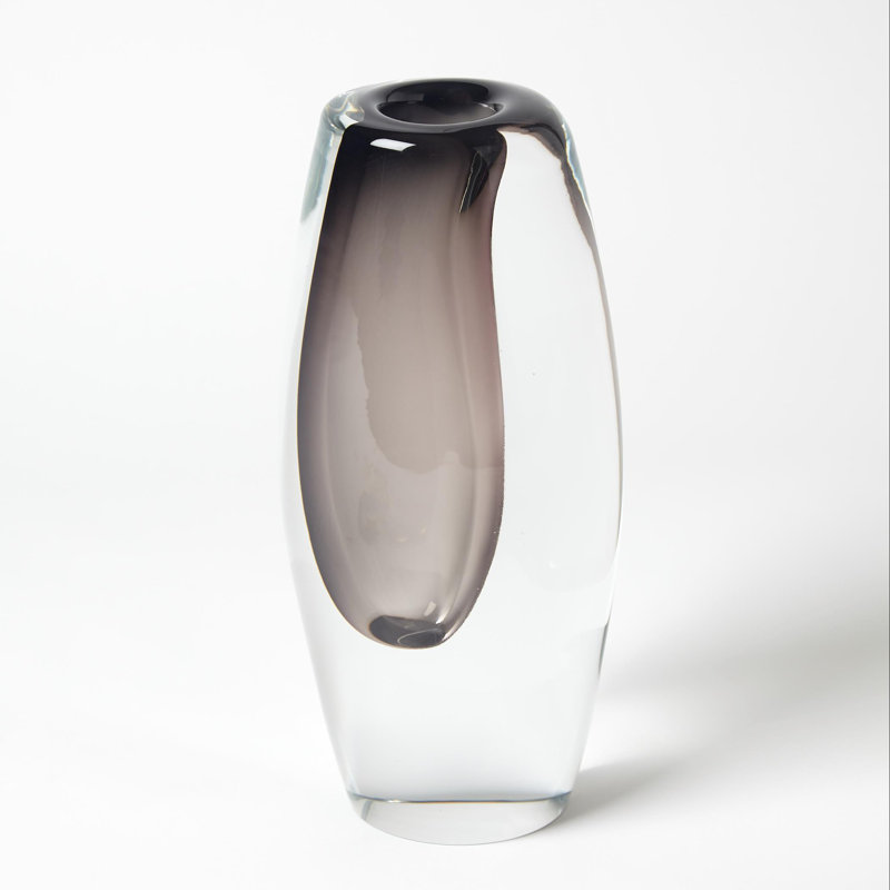 Offset Handcrafted Glass Table Vase, 13" H x 4" W x 6.25" D, Gray
