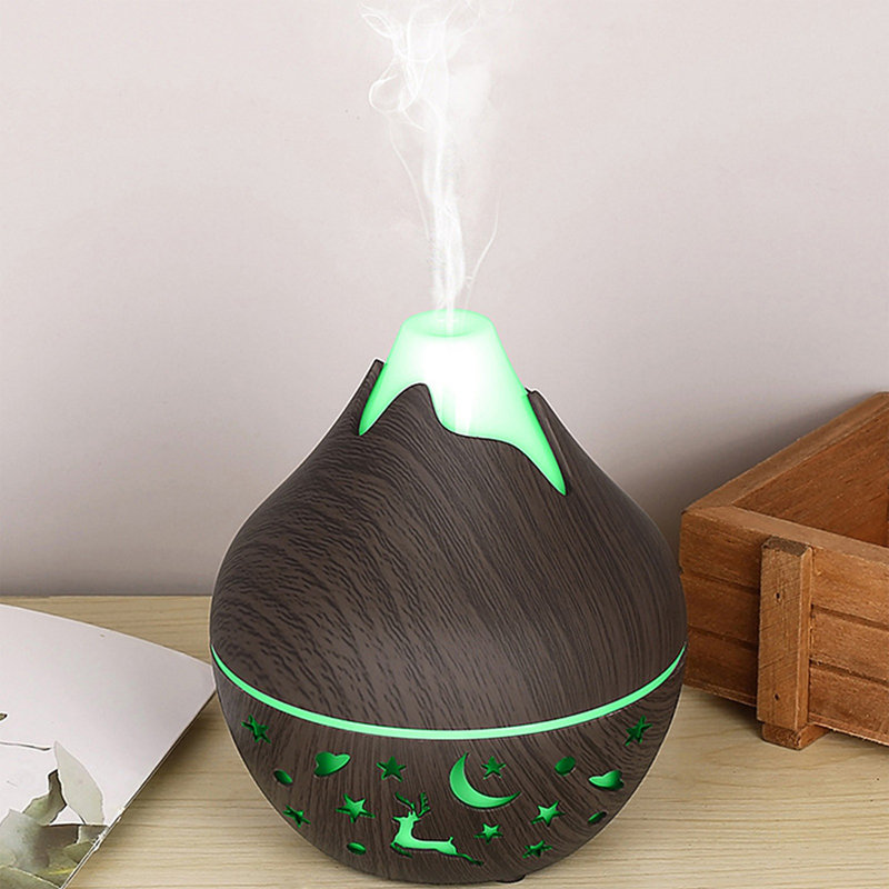 Humidificateur à grain de bois, diffuseur d'arômes à changement de couleur, alimenté par USB, brumisateur, veilleuse silencieuse
