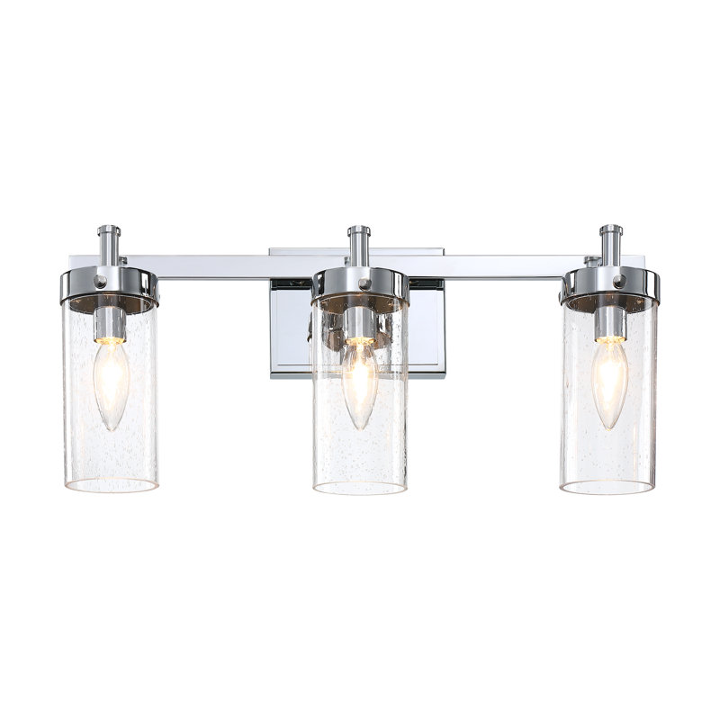 20" 3-light Modern Nickel Vanity Light With Seeded Glass Shades For Bathroom, 8.74" H x 20" W x 5" D, 3 Lights