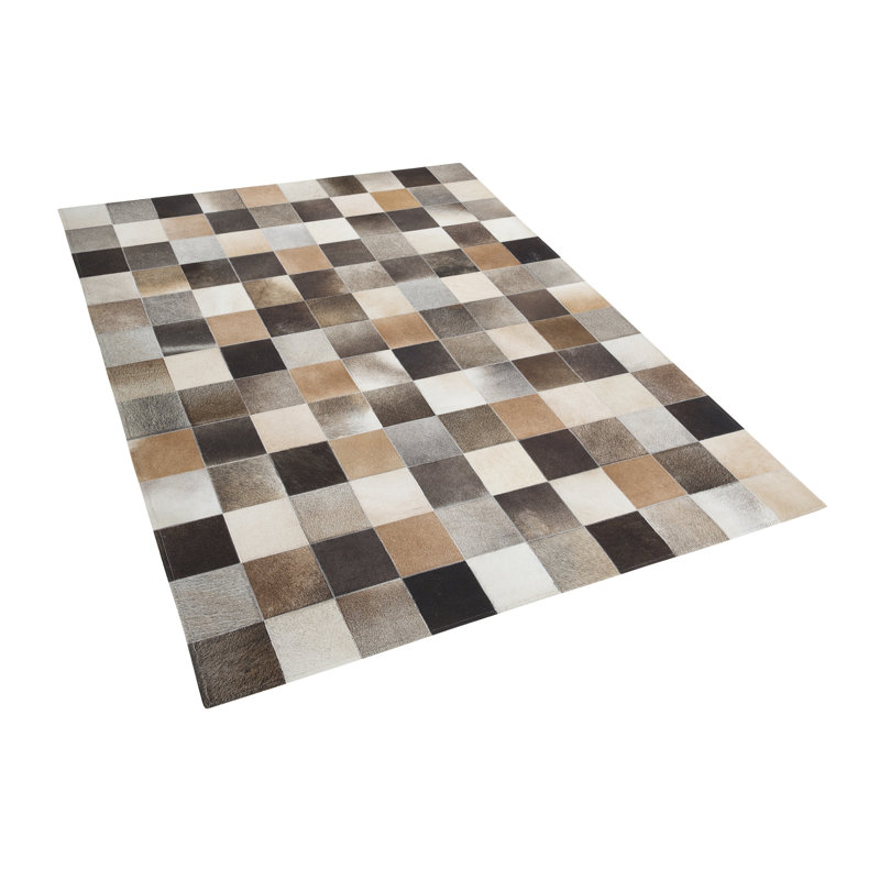 Chequered Leather Hand Woven Area Rug, Rectangle 160 x 230cm