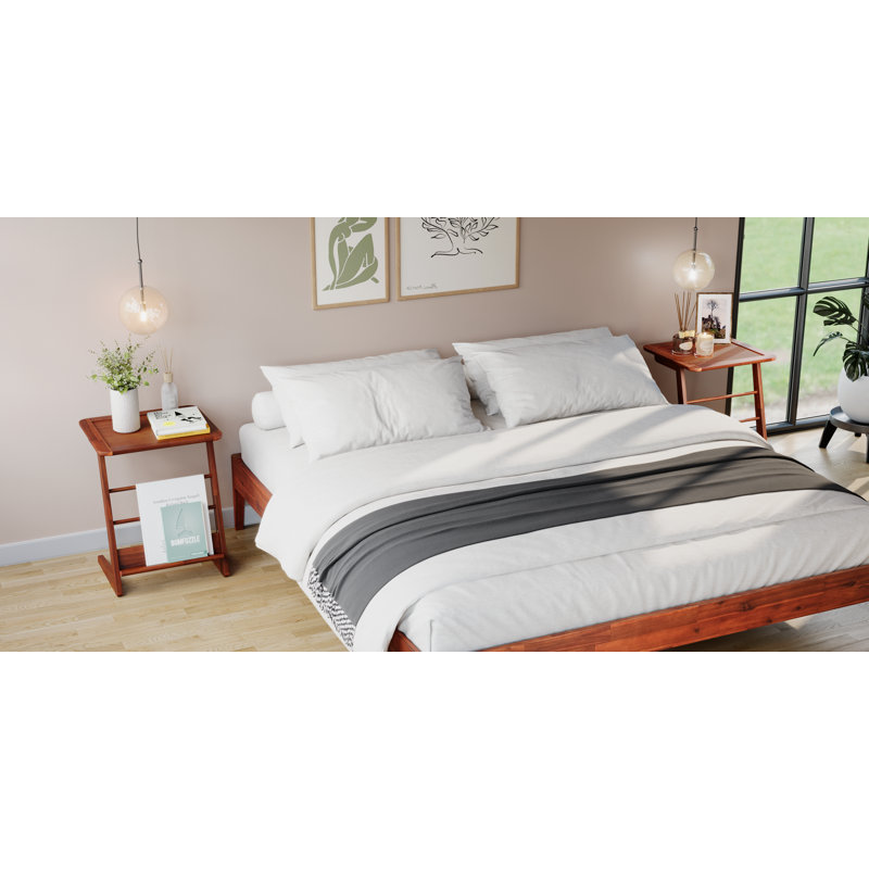 Ensemble de chambre à coucher 3 pièces Clotilde, cadre de grand lit en bois d'acacia avec 2 tables de chevet assorties