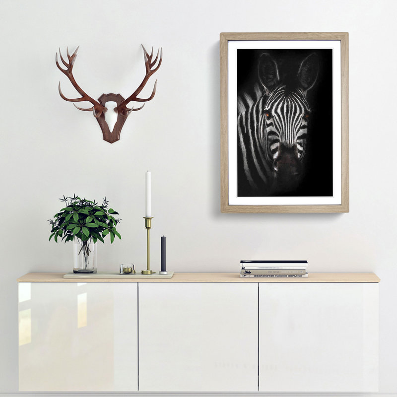 Zebra in the Shadows in Abstract - Picture Frame Graphic Art Print, 48cm H x 36cm W x 2cm D, Oak Framed
