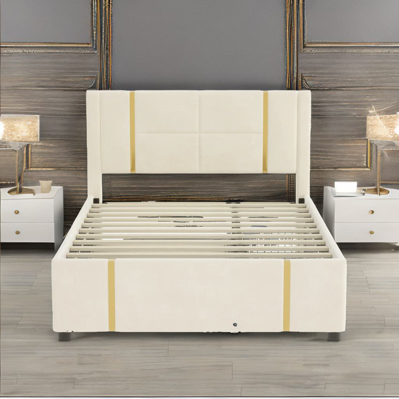 Queen Upholstered Bed, Beige