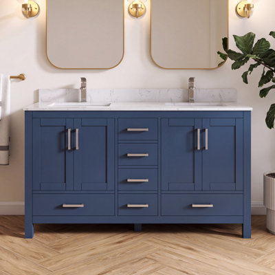 Felix 60'' Fully Assembled Double Bathroom Vanity With Engineered Marble Top and Backsplash