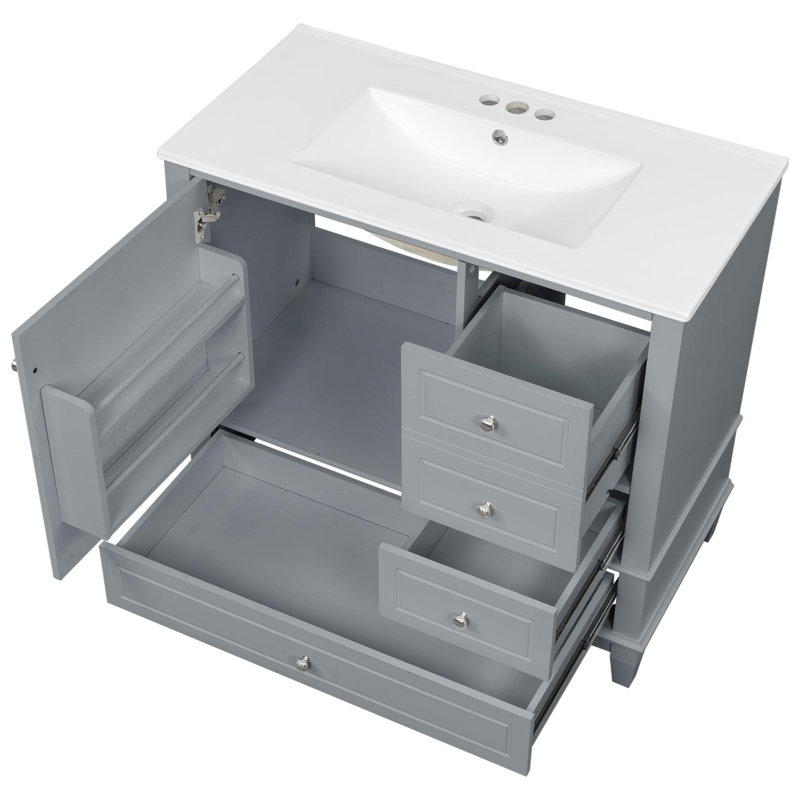 Multi-Size Drawer Bathroom Vanity Set, Gray/Silver