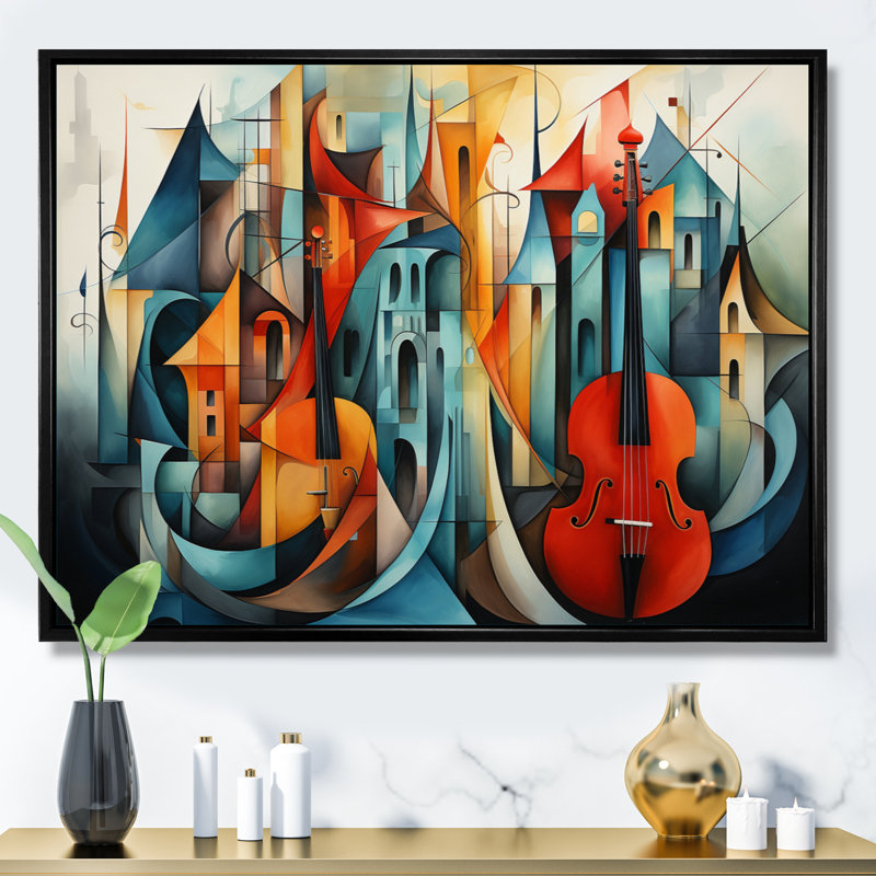 «Cubism Music Forms III - Cubism», reproduction d'art mural, H 34 po x l 44 po x P 1,5 po, Cadre flottant noir