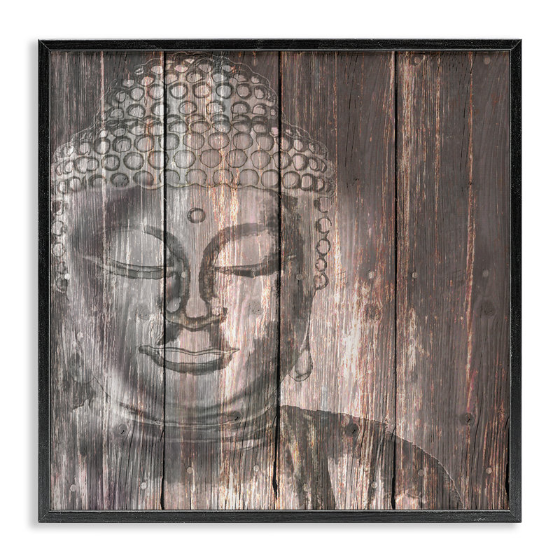 Visage de Bouddha rustique, art de la giclée par Conrad Knutsen, H 12 po x l 12 po, Giclée encadrée noir minuit