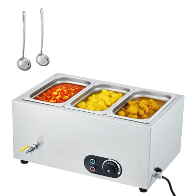 3-Pan Electric Bain Marie Station Stainless Steel Commercial Food Warmer Buffet Server Lids Included Ideal for Restaurant Catering Hotel Banque