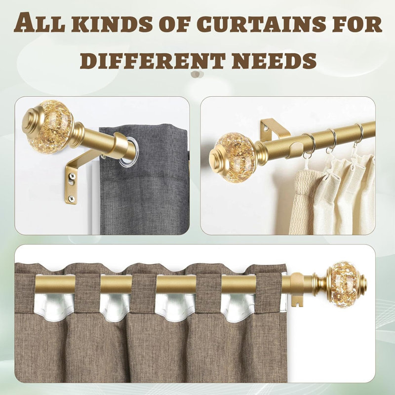 80cm Straight Tension Shower Curtain Pole & Hook Set, Gold