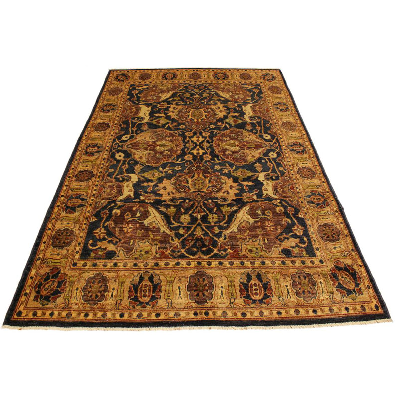 Tapis brun / doré en laine noué à la main de style oriental rectangulaire 5 pi 2 po x 7 pi Dorn