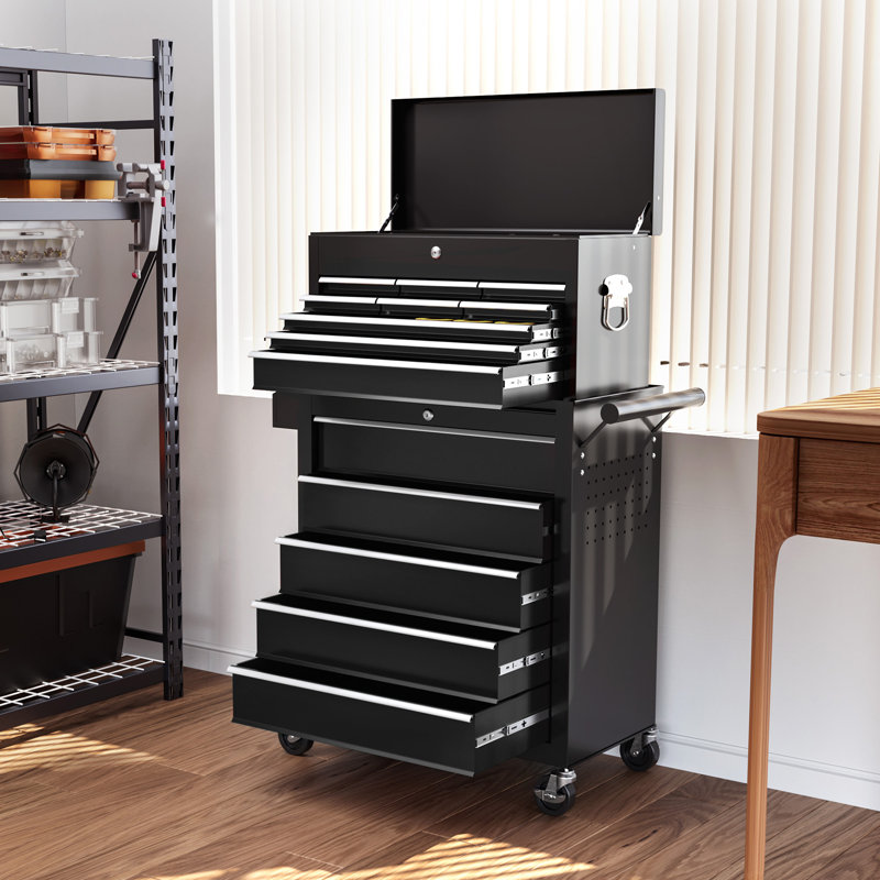 Armoire à outils verrouillable avec 14 tiroirs, Noir