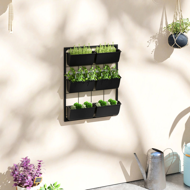Support à plante noir suspendu avec 6 pots - 3 pots à fleurs autoportants pour plantes d'intérieur et d'extérieur