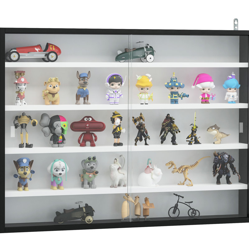 Vitrine noire et blanche à 5 tablettes réglables pour les collections de poupées et blanc, idéal pour les petits objets de collection