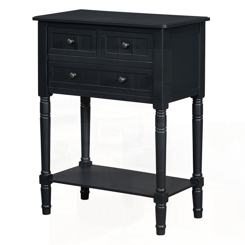 Narrow Console Table, Slim Sofa Table With Three Storage Drawers And Bottom Shelf For Compact Spaces, Black