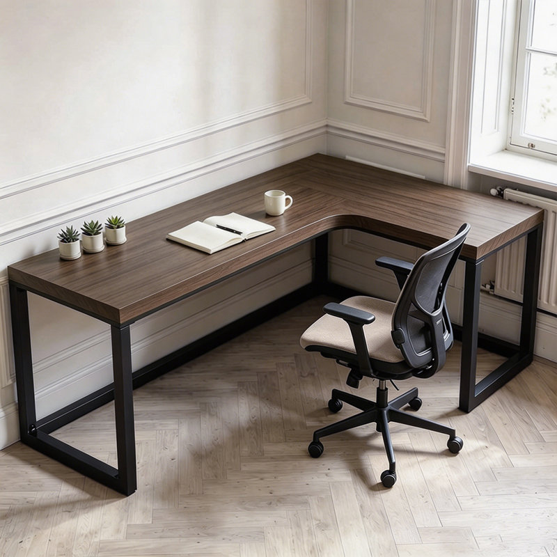 Bureau en bois massif en forme de L
