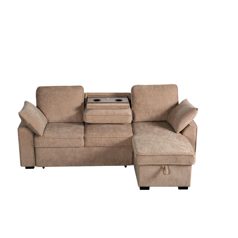 Brown Soft 3 - Seat With Built In Cup Holders, Adjustable Backrests And Convertible Storage Chaise Modular Backrests, Holders Removable Tray, Chenille
