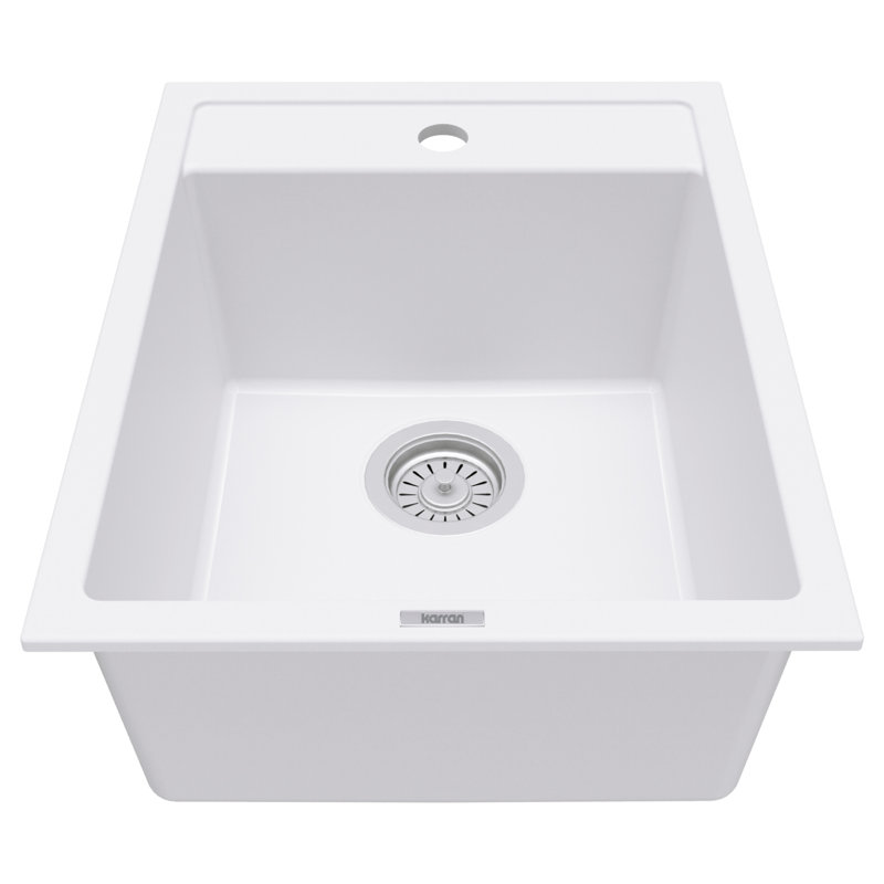 Quartz Top Mount Sinks 15.75'' L Single Bowl Kitchen Sink, White